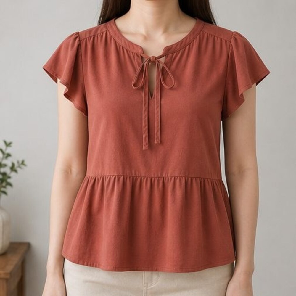Rust Puff Sleeve Top - Picture 2 of 6
